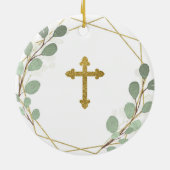 Geometric Leaf Greenery Godfather Boy Promise Keramisch Ornament (Achterkant)