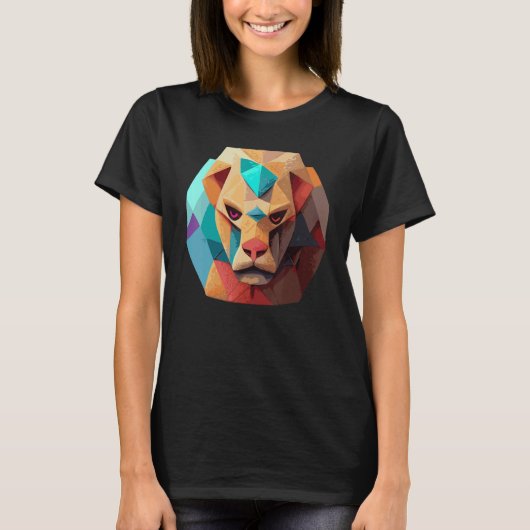 Geometric Lion Polygon Low Poly Lions Face 2 T-shirt (Voorkant)