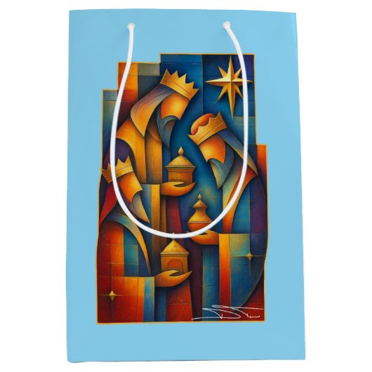 Geometric Magi - Three Wise Men Christmas Star Art Medium Cadeauzakje (Voorkant)