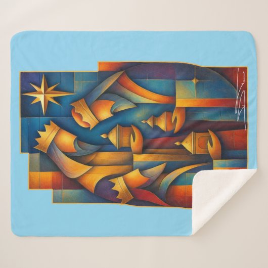 Geometric Magi - Three Wise Men Christmas Star Art Sherpa Deken (Voorkant (horizontaal))