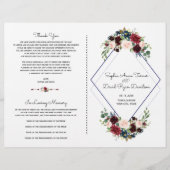 Geometric Merlot Navy Blue Floral Wedding Programm (Voorkant)