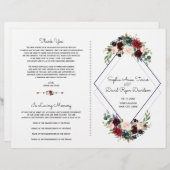 Geometric Merlot Navy Blue Floral Wedding Programm (Voorkant / Achterkant)