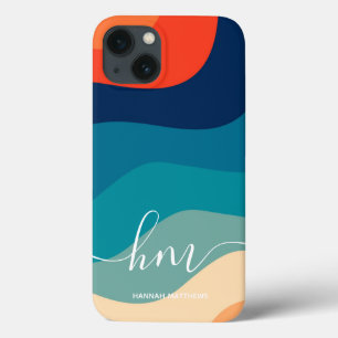 Geometric Mid Century Retro Golven Regenboog Trend iPhone 13 Hoesje