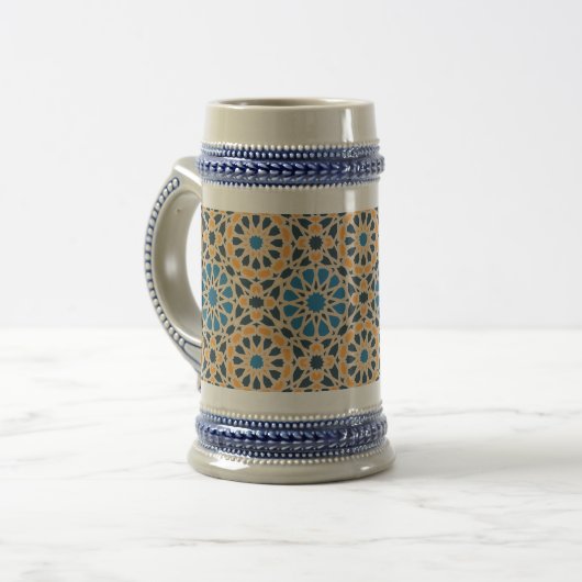 Geometric Moroccan Tile & Orange Pattern Bierpul (Voorkant links)