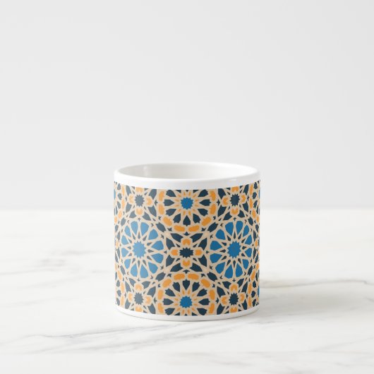 Geometric Moroccan Tile & Orange Pattern Espresso Kop (Voorkant)