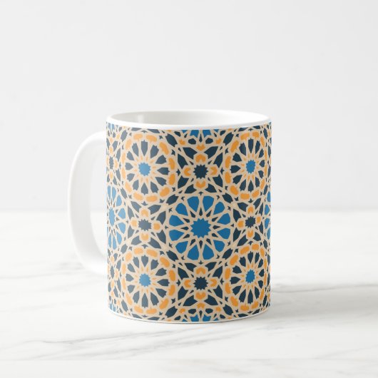 Geometric Moroccan Tile & Orange Pattern Koffiemok (Voorkant links)