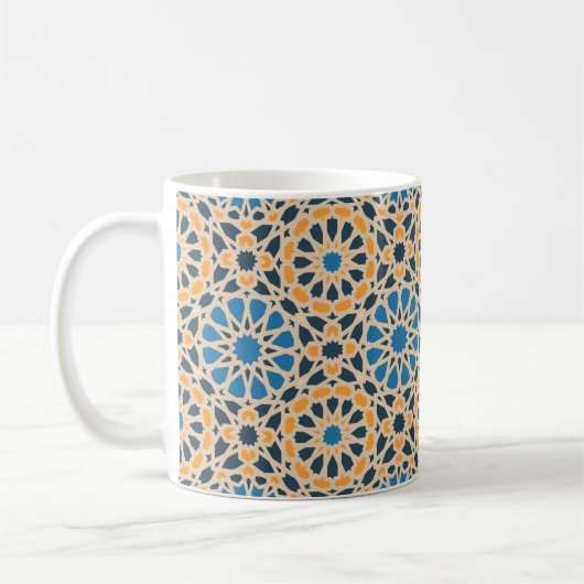 Geometric Moroccan Tile & Orange Pattern Koffiemok (Links)