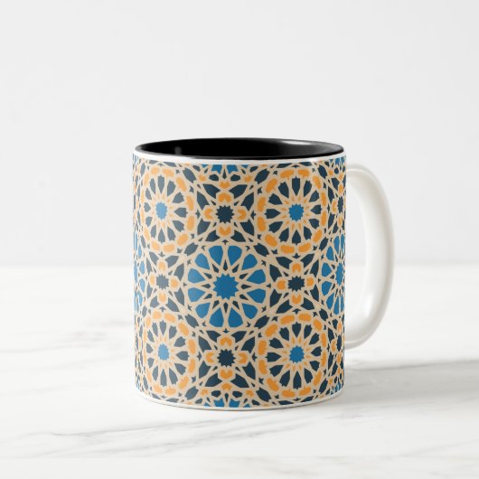 Geometric Moroccan Tile & Orange Pattern Tweekleurige Koffiemok (Voorkant rechts)