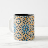 Geometric Moroccan Tile & Orange Pattern Tweekleurige Koffiemok (Voorkant links)
