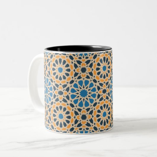 Geometric Moroccan Tile & Orange Pattern Tweekleurige Koffiemok (Voorkant links)