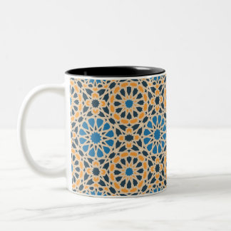 Geometric Moroccan Tile & Orange Pattern Tweekleurige Koffiemok