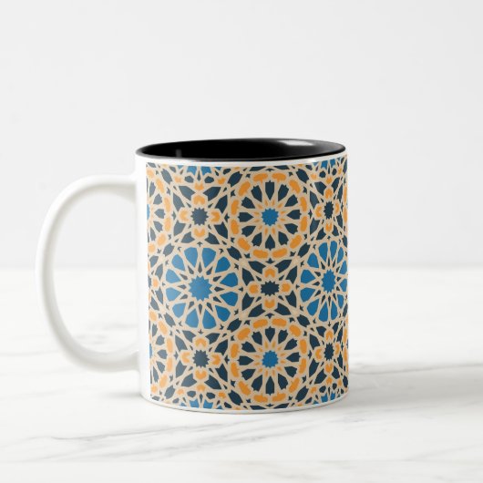 Geometric Moroccan Tile & Orange Pattern Tweekleurige Koffiemok (Links)