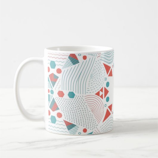 Geometric Mug - Coffee Mug  Coral & Teal Design (Gauche)