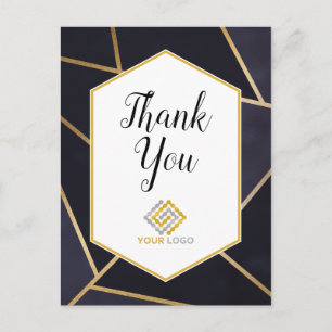 Geometric Navy Blau Gouden Bedankt Logo Zakelijk Briefkaart