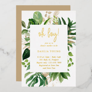 Geometric Oh Boy Tropische Baby Shower Goud Folie Uitnodiging