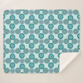 Geometric Ornate Floral Pattern Blue and Teal Sherpa Deken (Voorkant (horizontaal))