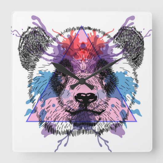Geometric Panda Bear Vierkante Klok (Voorkant)