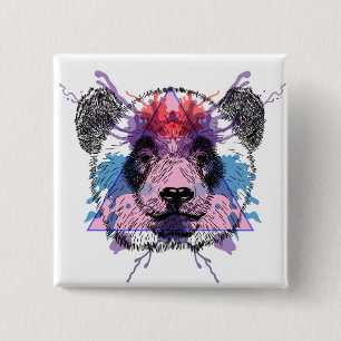 Geometric Panda Beer Vierkante Button 5,1 Cm