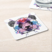 Geometric Panda Beer Vierkante Kartonnen Onderzetter (Schuin)