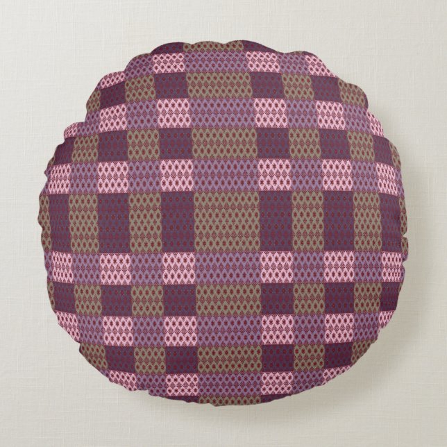 Geometric Patchwork Throw Pillow – Modern Purple C Rond Kussen (Voorkant)