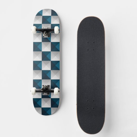 Geometric Pattern Blue Silver Skateboard (Voorkant)