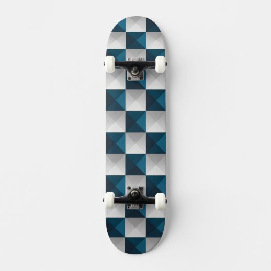 Geometric Pattern Blue Silver Skateboard (Voorkant)