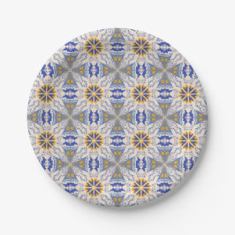 geometric pattern with blue, yellow, and white  papieren bordje