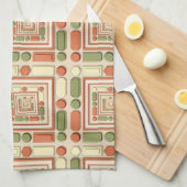 Geometric relief pattern in red and green theedoek (Quarter Fold)