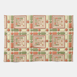 Geometric relief pattern in red and green theedoek