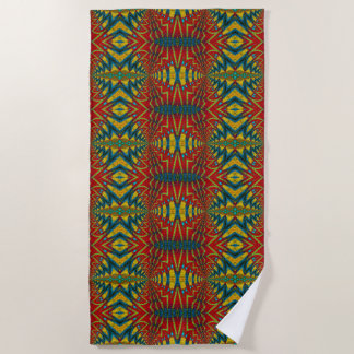 Geometric Rood Blauw & Geel Vintage Tribal Etnisch Strandlaken