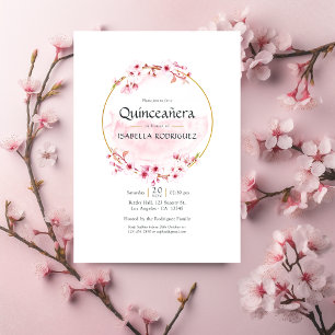 Geometric roze Spring Cherry Blossom Quinceañera Kaart