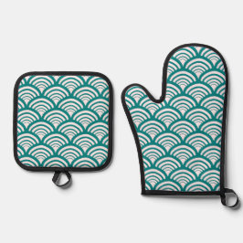 Geometric Scallop Arch Citrus Teal Ovenwant & Pannenlap Set