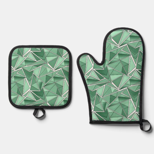 Geometric shapes abstract green pattern  ovenwant & pannenlap set (Voorkant)