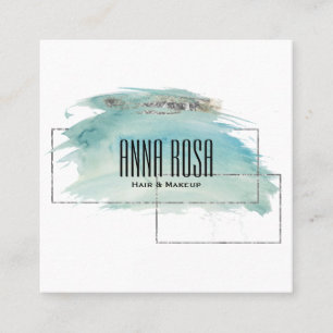 *~* Geometric Silver Turquoise Waterverf Girly Vierkante Visitekaartje