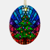 Geometric Stained Glass Christmas Tree Keramisch Ornament (Rechts)