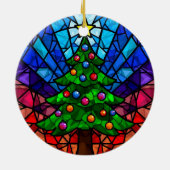 Geometric Stained Glass Christmas Tree Keramisch Ornament (Achterkant)