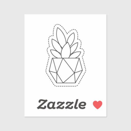 Geometric Succulent Plant in Pot Line Art Sticker  (Vel)