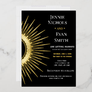 Geometric Sun Modern   Donkere achtergrond bruilof Folie Uitnodiging