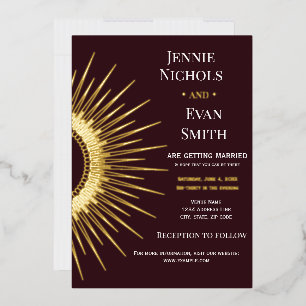 Geometric Sun Modern   Plum Background Wedding Folie Uitnodiging