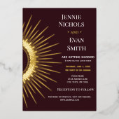 Geometric Sun Modern | Plum Background Wedding Folie Uitnodiging (Voorkant)