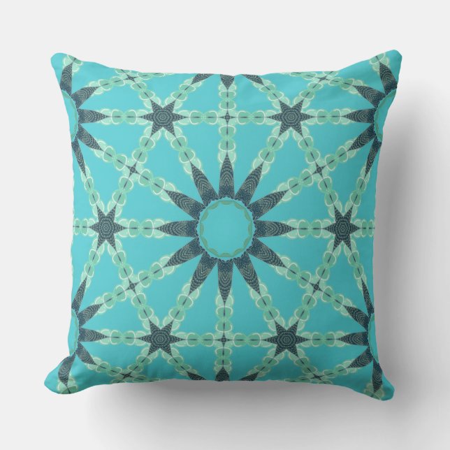 Geometric Teal Blue Sunburst Pillow Kussen (Voorkant)