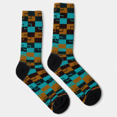 Geometric Turquoise and light/dark Brown Black Sokken (Rechts)