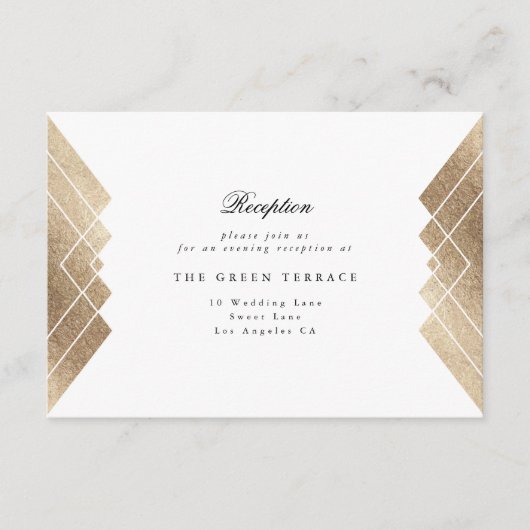 Geometric White Gold Gatsby Wedding Reception Card Informatiekaartje (Voorkant)