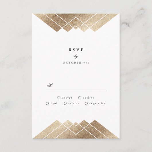 Geometric White Gold Gatsby Wedding RSVP (Voorkant)