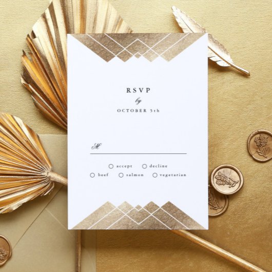 Geometric White Gold Gatsby Wedding RSVP