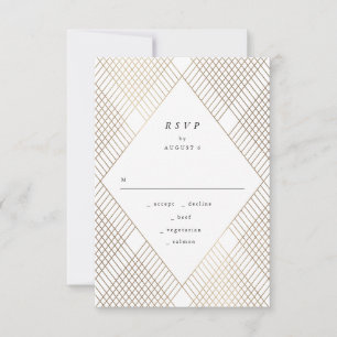 Geometric White Gold Gatsby Wedding RSVP Kaartje