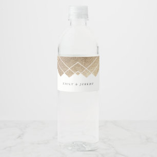 Geometric White Gold Gatsby Wedding Waterfles Etiket