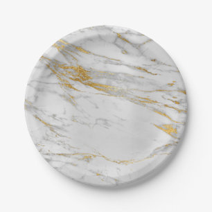 Geometric White Grey Carrara Gold Marble Papieren Bordje