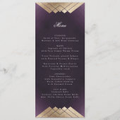Geometric White Paars Gold Gatsby Wedding Menu (Voorkant)