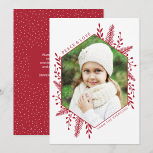Geometric Winter Foliage met kerstfoto Red Feestdagenkaart